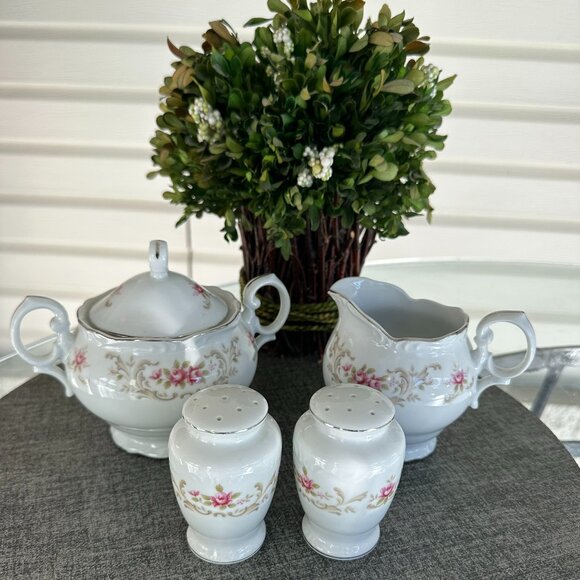 Vintage Style House (Rose Baroque Pattern)Salt and Pepper & Creamer & Sugar